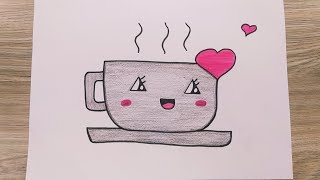 رسم للاطفال/رسم فنجان قهوة كيوت ☕?/رسم سهل خطوة بخطوة/How to draw a cute coffee cup