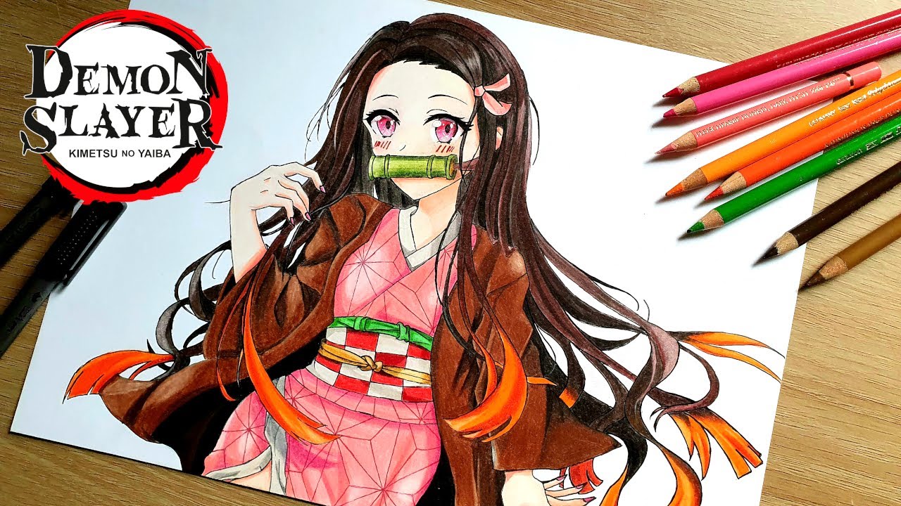 Drawing Nezuko Kimetsu No Yaiba Anime Drawing With Colored Pencils Youtube