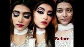 Silver Glitter Glam makeup with kryolan tv paint stick tutorial in urdu/hindi