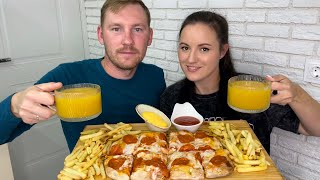 МУКБАНГ пицца пепперони картошка фри сырный и острый соус Mulbang pizza