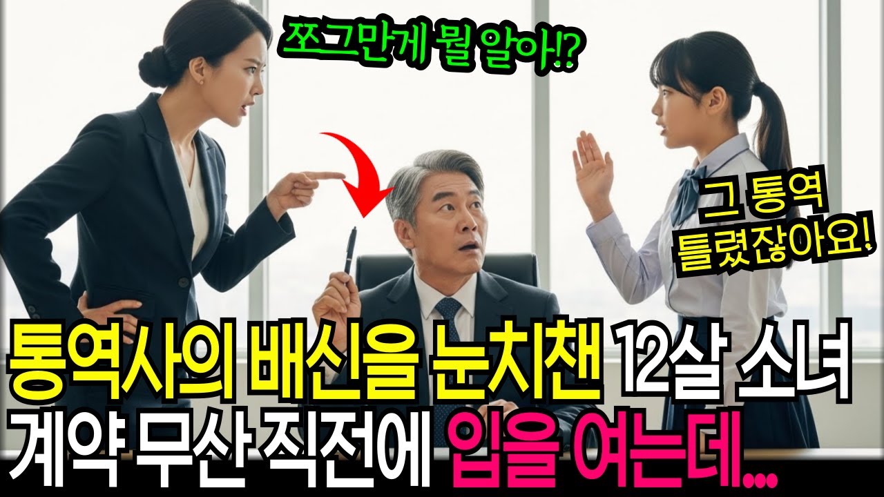 통역사의 교묘한 통역을 눈치 챈 12살 소녀, 잠깐만요 외치며 백만장자 재벌을 위기에 구하는데..