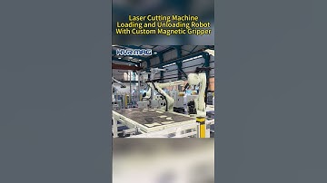 Industrial Robot Loading & Unloading Steel Parts From Laser Cutting System With Magnetic Gripper