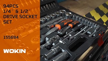 WOKIN 94Pcs 1/4″&1/2″ Drive Socket Set with 72 Tooth Reversible Ratchet