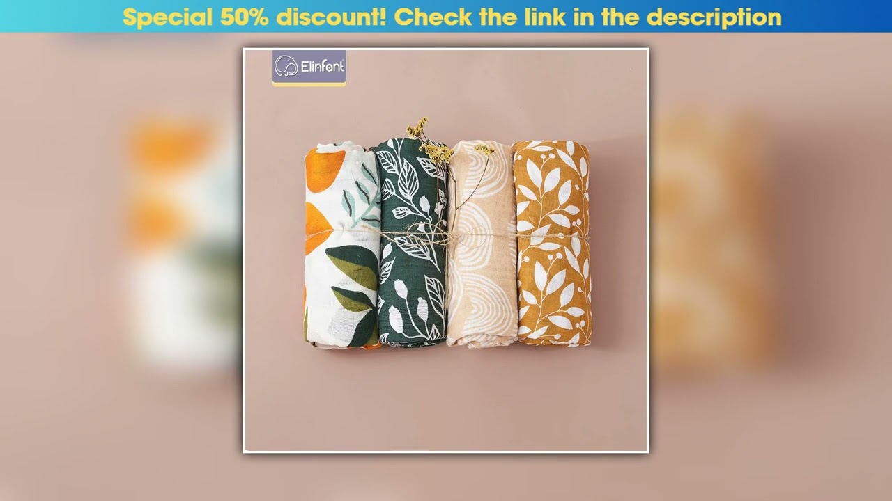Elinfant 4PCS Gift Set Popular Digital Print Bamboo Cotton Muslin Swaddle Blankets 120110cm