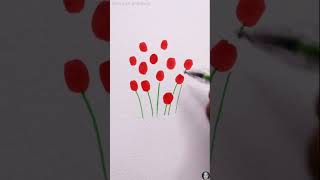 Easy & creative red roses🌹 flowers drawing tricks with brush pen #trending #fyp #fypシ #viral