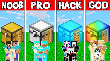 Minecraft Battle: FAMILY CHEST HOUSE BUILD CHALLENGE - NOOB vs PRO vs HACKER vs GOD / Animation