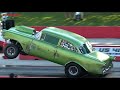 Up in the air wildest trifive chevy gassers  wheelstanders in full flight mode