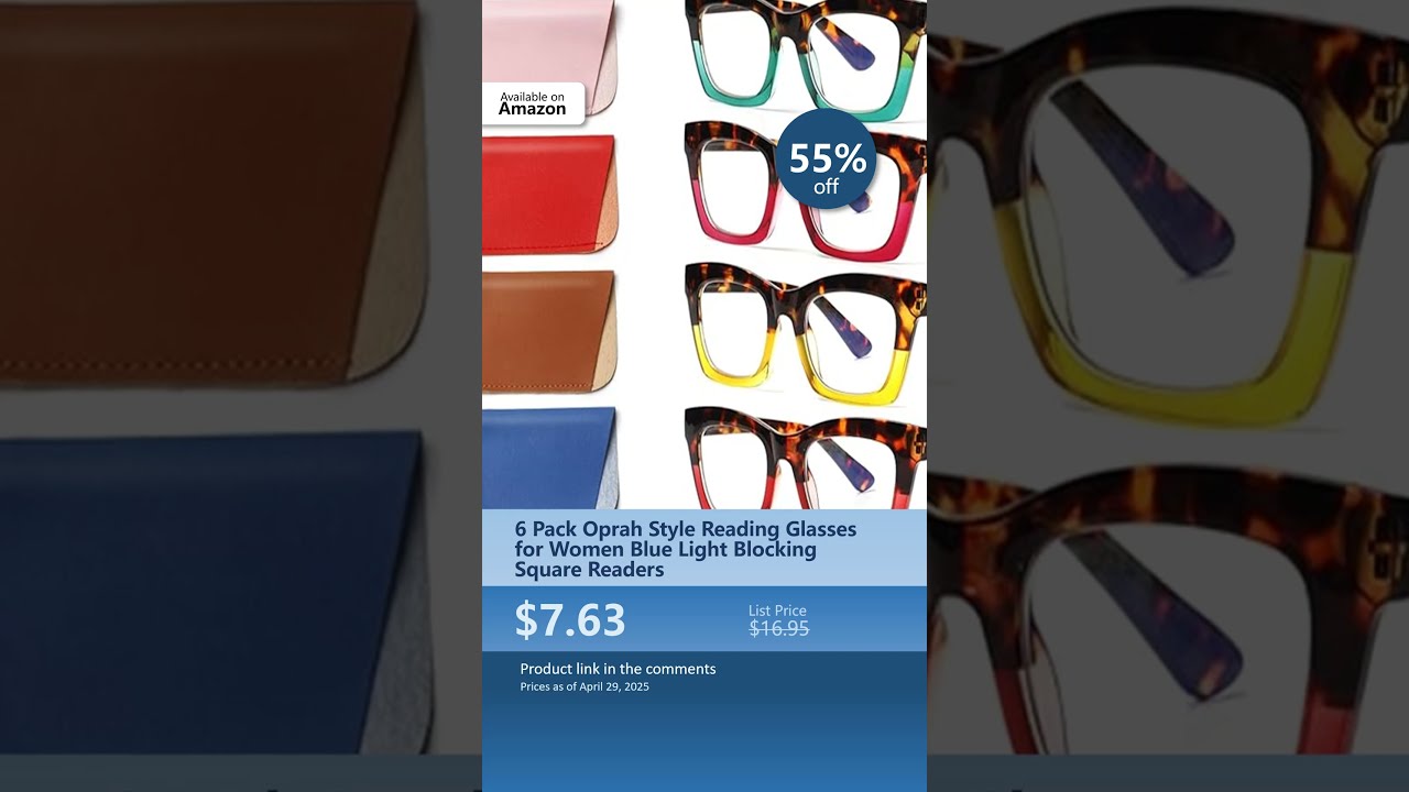 6 Pack Oprah Style Reading Glasses For Women Blue Light Blocking Square Readers