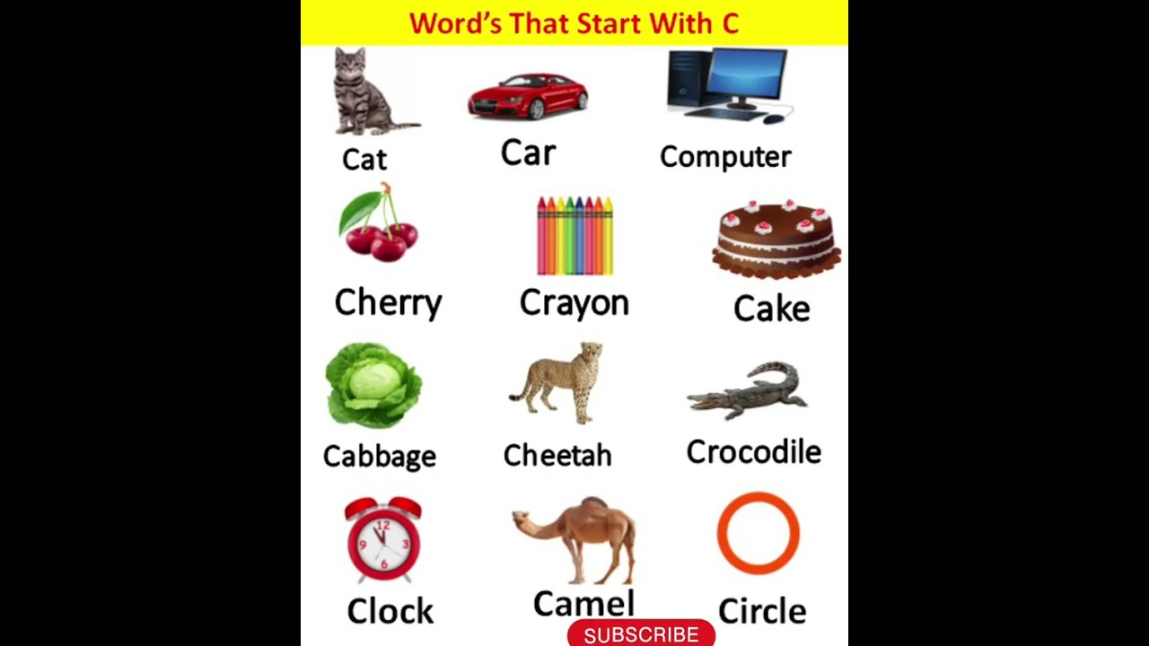 Words That Start With C English Alphabet For Car Cat Cake Cherry Crayon Crow
