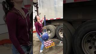 Prettiest Trucker Woman Fixing a Tire 😍