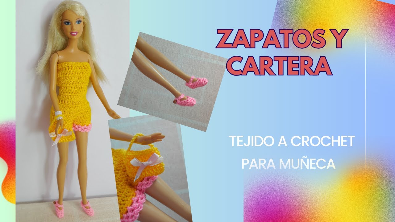 ZAPATITOS Y CARTERITA TEJIDOS A CROCHET PARA MUÑECA