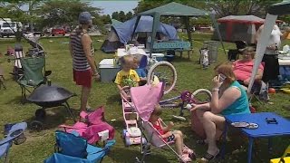 Eager campers stake out spots before Friday night's fireworks