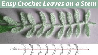 Crochet Leaf #38 || leaves on a stem with written pattern and chart || For Beginners