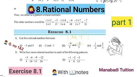 7th class maths|Chapter 8|🤷‍♀️Rational numbers|💁Exercise 8.1| Q no 1&2| part 1|with notes|