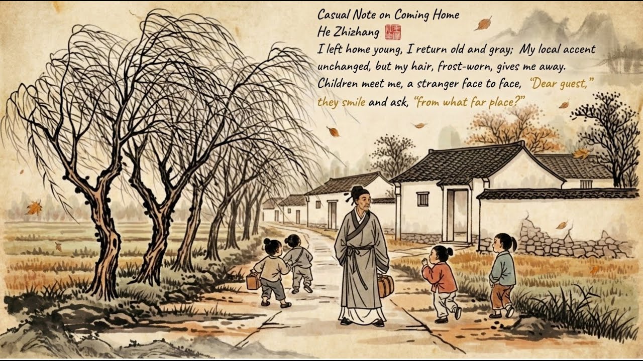 Casual Note on Coming Home - He ZhiZhang(回鄉偶書 - 賀知章) | Learning English | 中英文對照
