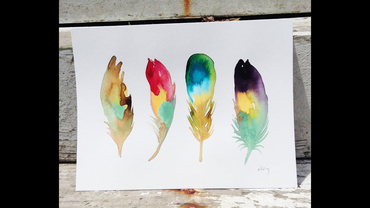 DIY ink drop colorful feather painting YouTube
