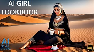 4K AI Art Lookbook Video of Arabian AI Girl ｜ Mirage Melodies of Barefoot Girl