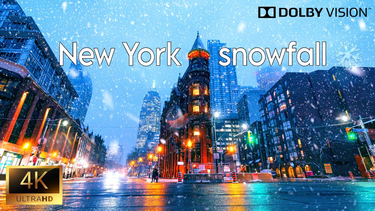Snowfall Walk Night in New York City in HDR 4K VIDEO | Best Display ...