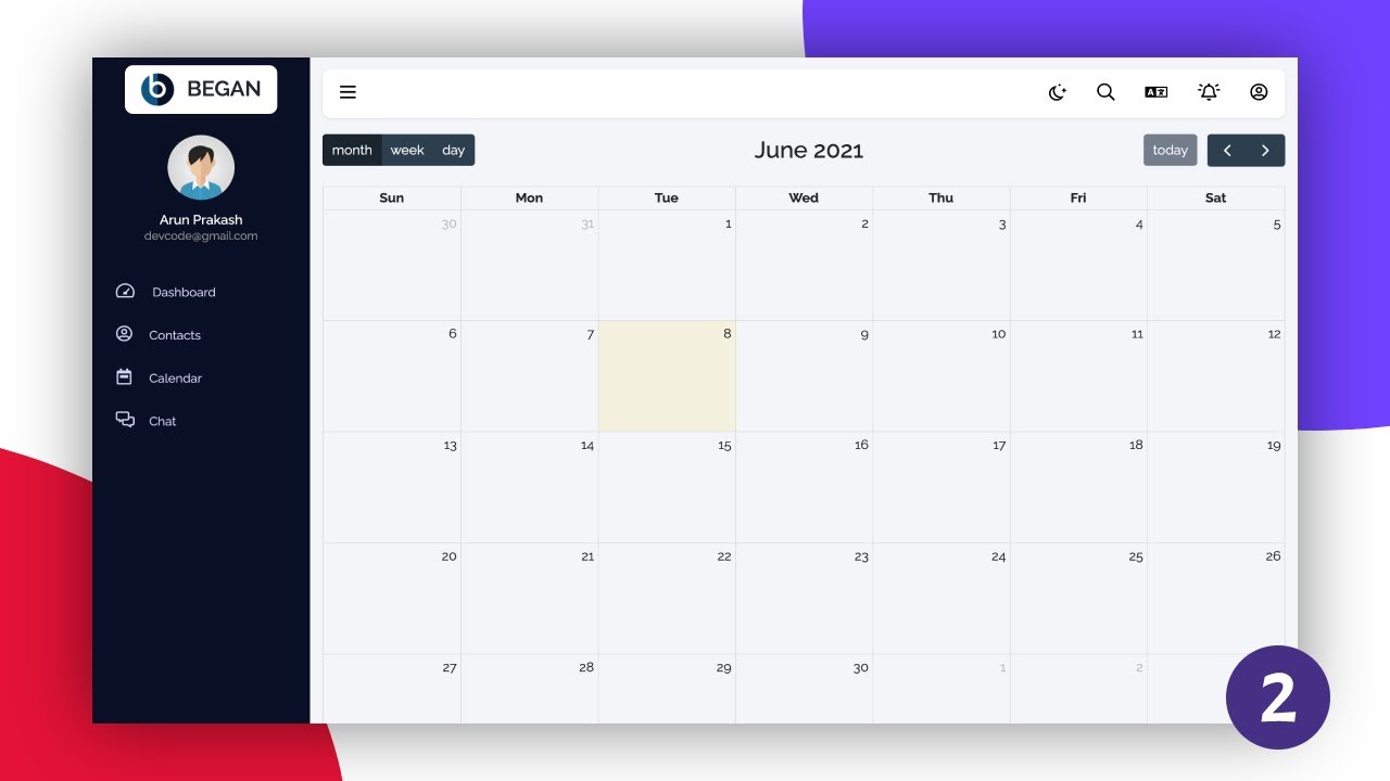 Responsive admin dashboard with dark mode - Part 2 Calendar screen ...