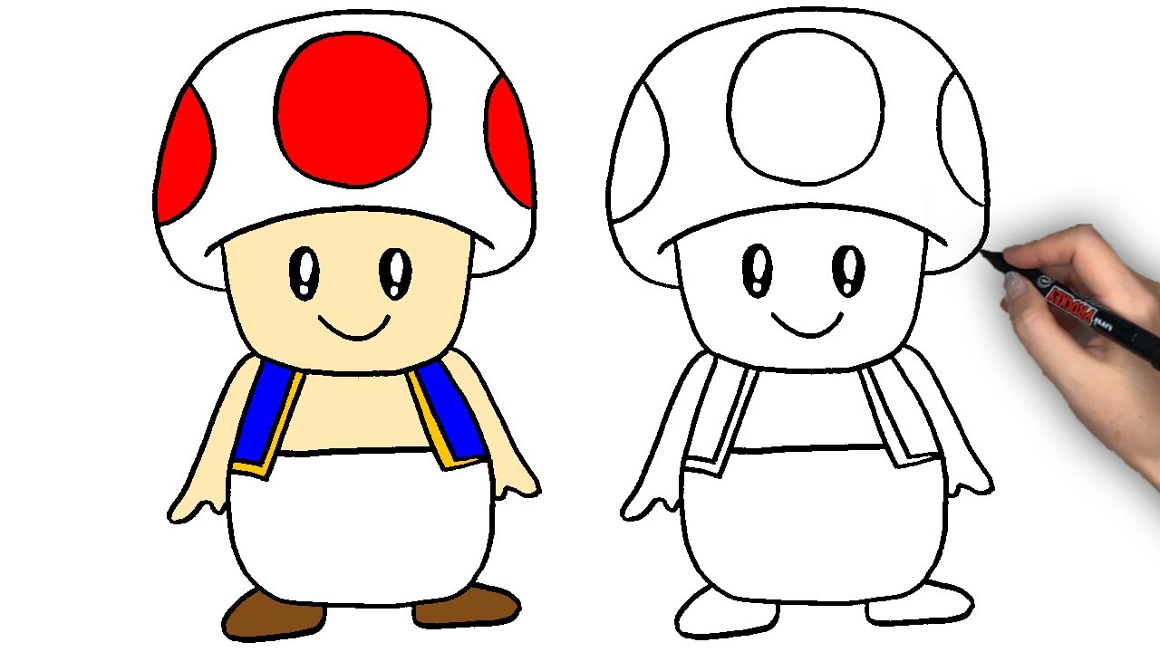 スーパーマリオのキノピオの描き方 How To Draw A Toad 124 Youtube