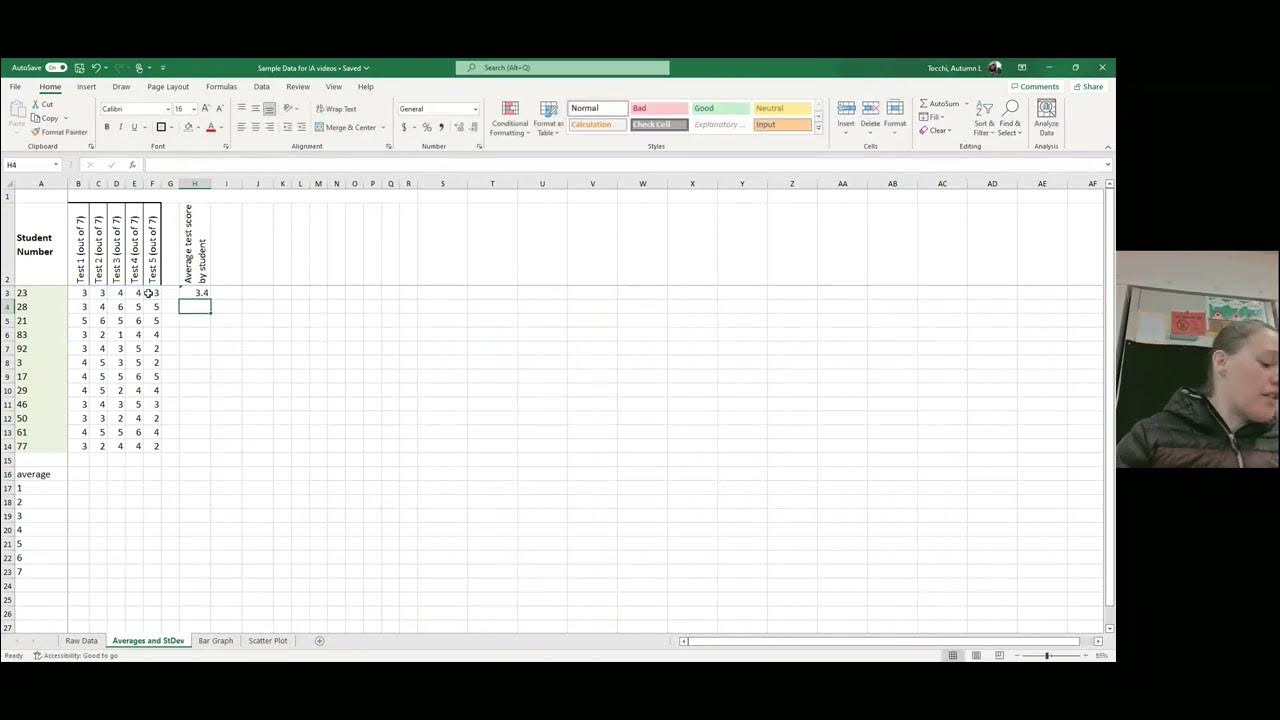 Using excel for raw data tables, averages, standard deviation, and ...