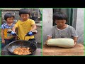Adorable ! Little boy cooking food  조리 クック like professional Chef, Rural life 2 brother