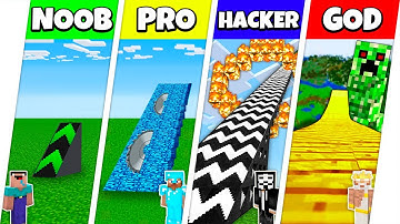 Minecraft Battle: NOOB vs PRO vs HACKER vs GOD: SUPER RAMP SPRINGBOARD BUILD CHALLENGE / Animation