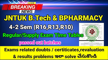 JNTUK B.Tech & BPHARMACY 4-2 Sem (R16,R13,R10) Regular/Supply Exam Time Tables Sept 2020 & Numbers