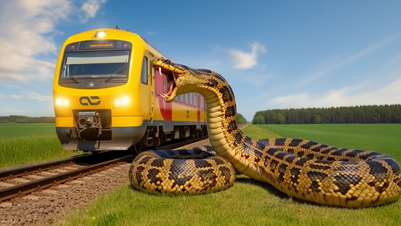 Giant, Furious Anaconda Attacks Train | Giant Snake Blocks Tracks