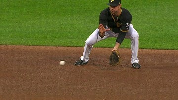 MIL@PIT: Mercer, Harrison combine for 6-4-3 DP