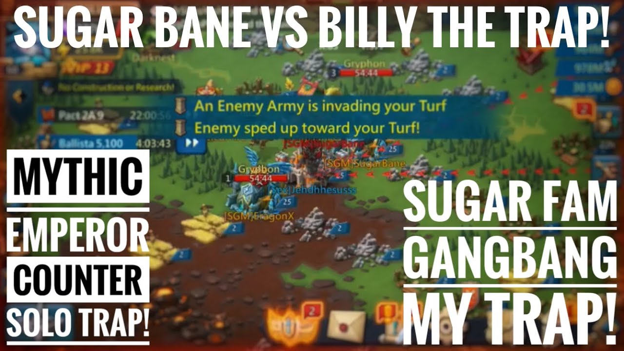 SUGAR BANE VS BILLY THE TRAP! - SGK T5 GANGBANG! - MYTHIC EMPEROR GEAR - BIG COUNTERS - Lords Mobile