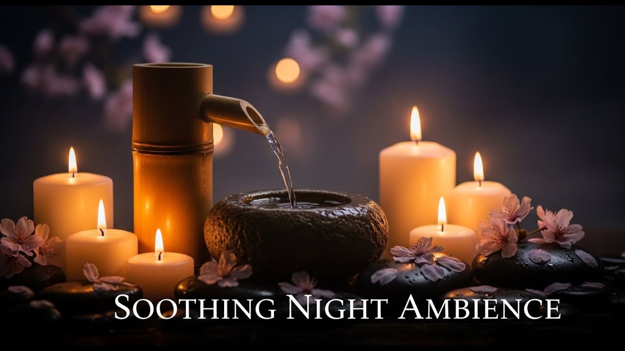 Calming Zen Rain Flow Bamboo Fountain and Candle Glow for Relaxation Meditation Sleep Tranquility