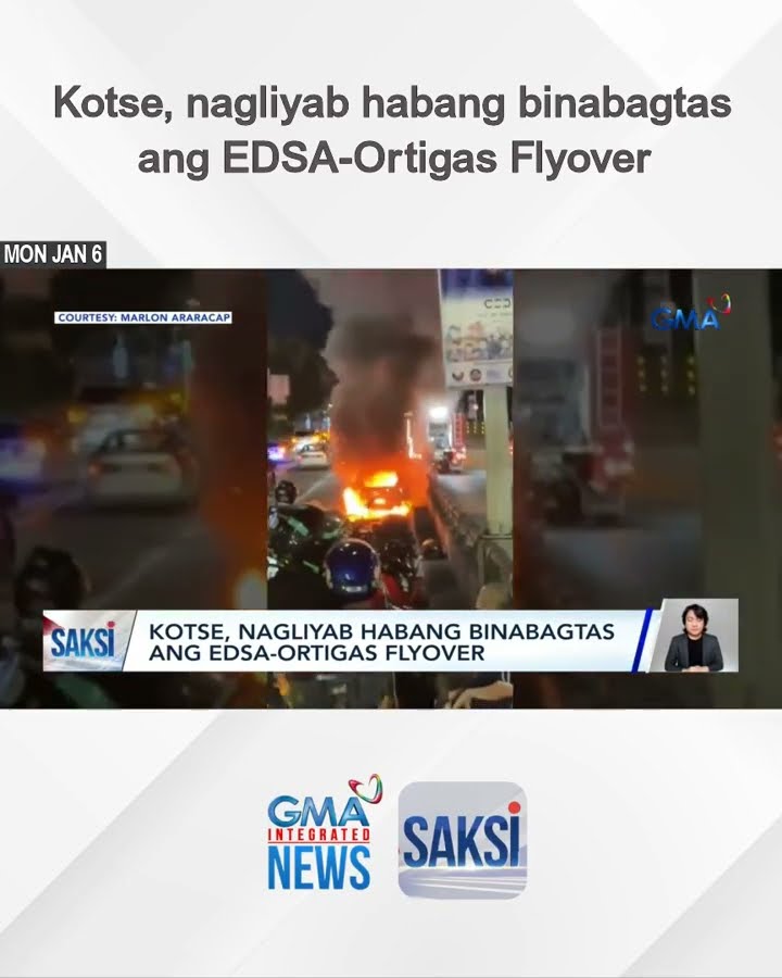 Kotse, nagliyab habang binabagtas ang EDSA-Ortigas Flyover | Saksi