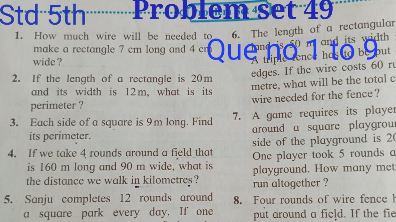 Problem set 49 Class 5th maths | Que. no 1 to 9 - YouTube