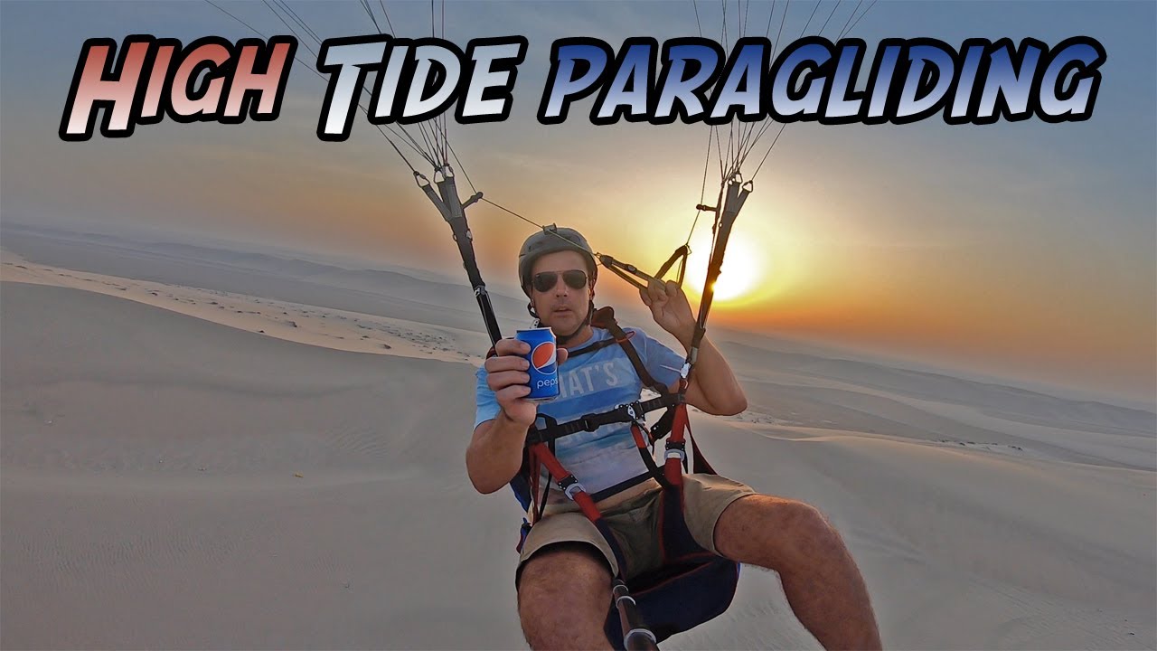 Paragliding Desert Dunes in Qatar with very High Tide and Pepsi