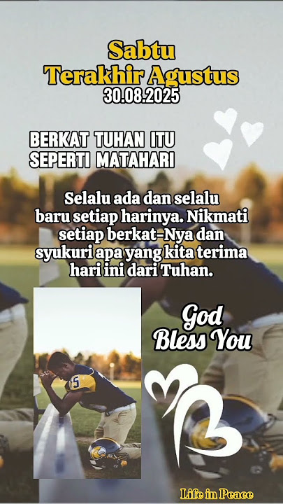 Sabtu, 30 Agustus 2025 // Story wa rohani Kristen 30 detik
