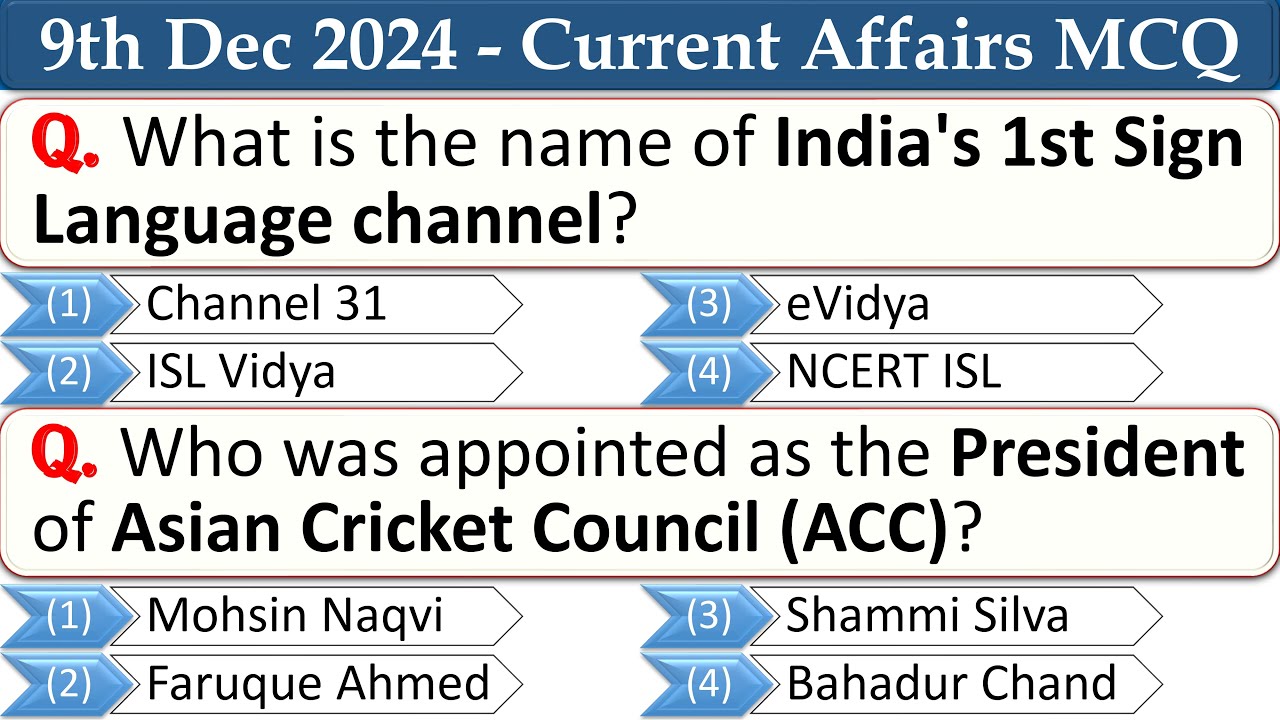 9th December 2024 || Top 13 Current Affairs MCQ with Explanation in ...
