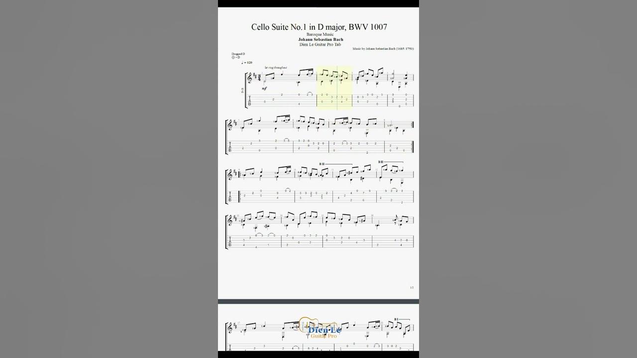 For Classical Guitar Bach Cello Suite No.1 in D major, BWV 1007