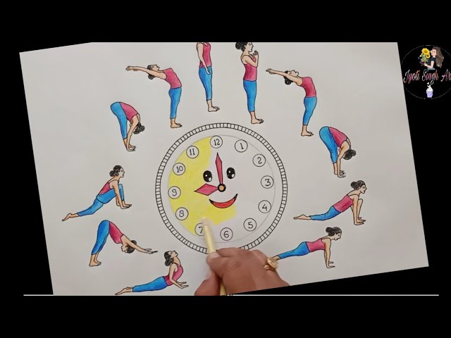 International Yoga Day Painting for Beginners  Surya Namaskar / Sun  Salutation Painting 