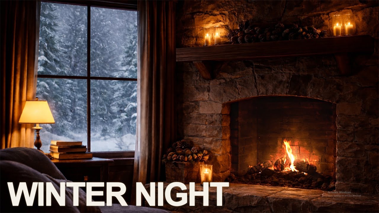 Cozy Snowstorm ❄️ Fireplace Glow | Winter Ambience for Sleep (1 Hour, 4K)