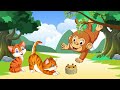 A Monkey and Two Cats Animated English Moral Stories for Kids | Baby Monkey Stories for Childrens