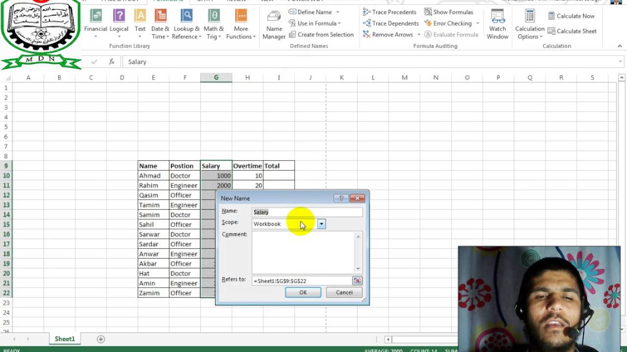 Define Name, Apply Names, Name Manager - YouTube