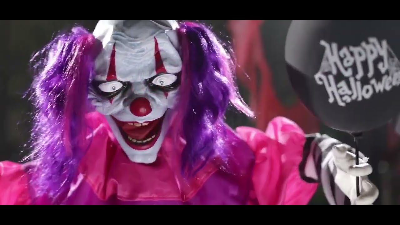 Animated Halloween Clown with Black Balloon