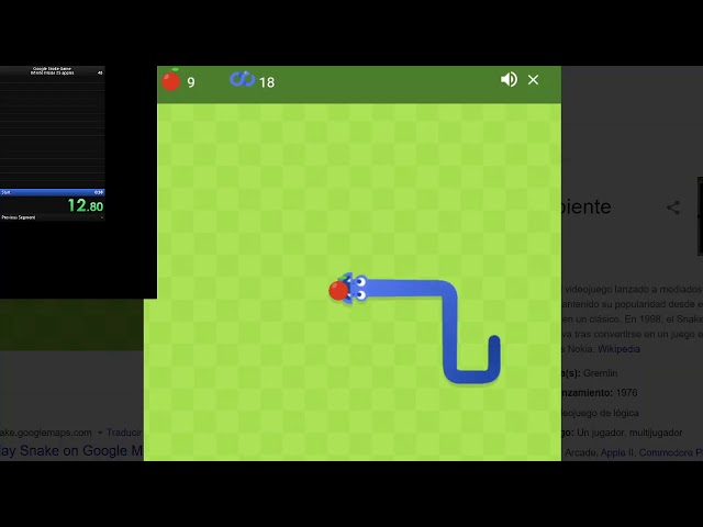 Google Snake Game 100 apples in winged mode speedrun in 4:15.077 