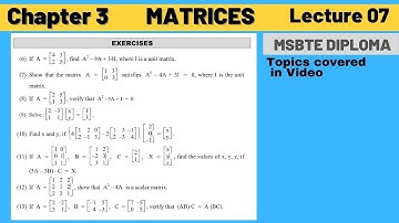 Matrices  Lec 7 (Chapter 3) || MSBTE Diploma || 1st Sem || Basic Mathematics || by Darshan Academy