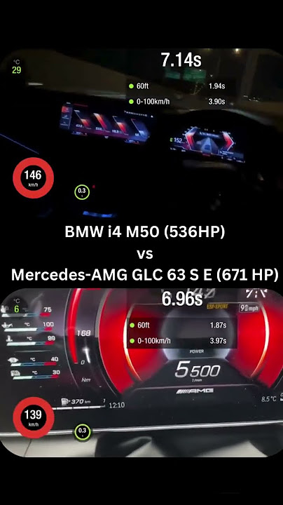 DRAG RACING BMW i4 M50 536 HP vs Mercedes AMG GLC 63 SE 671 HP