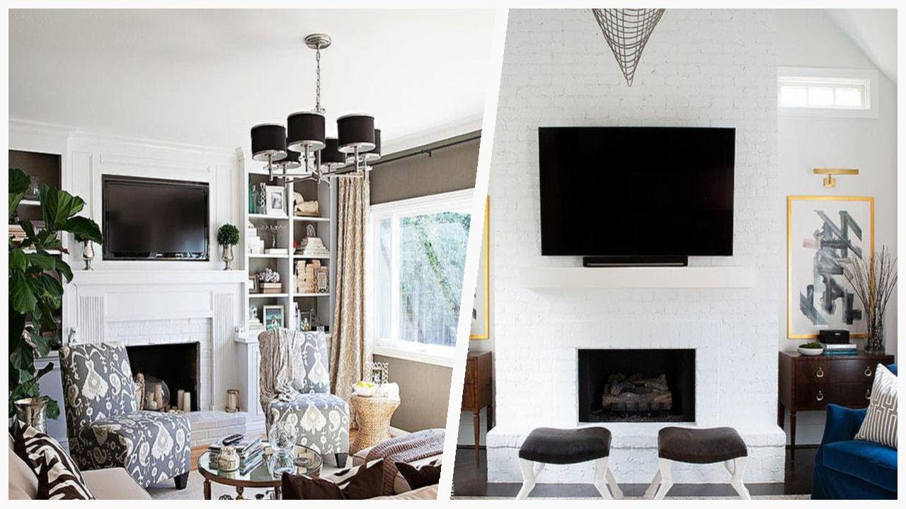 75 All Wall Treatments Living Space With A Brick Fireplace Design Ideas