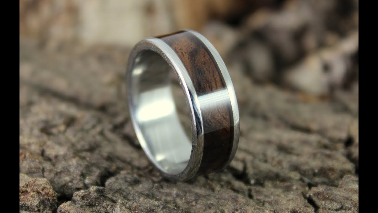 Damascus Steel Ring With Wood Inlay How To - YouTube