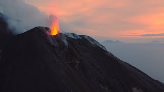 Stromboli sunset raw drone footage 20+ eruptions