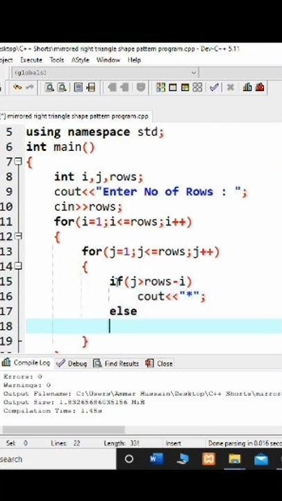#82 Mirrored Right Triangle Shape Pattern Program in C++ | C++ Tutorial ...